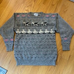 Vintage deans of Scotland sweater size XL 100% Shetland wool cows/ducks/flowers